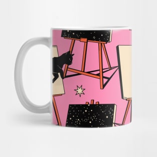 Inspired Black Cat Pattern in pink Mug